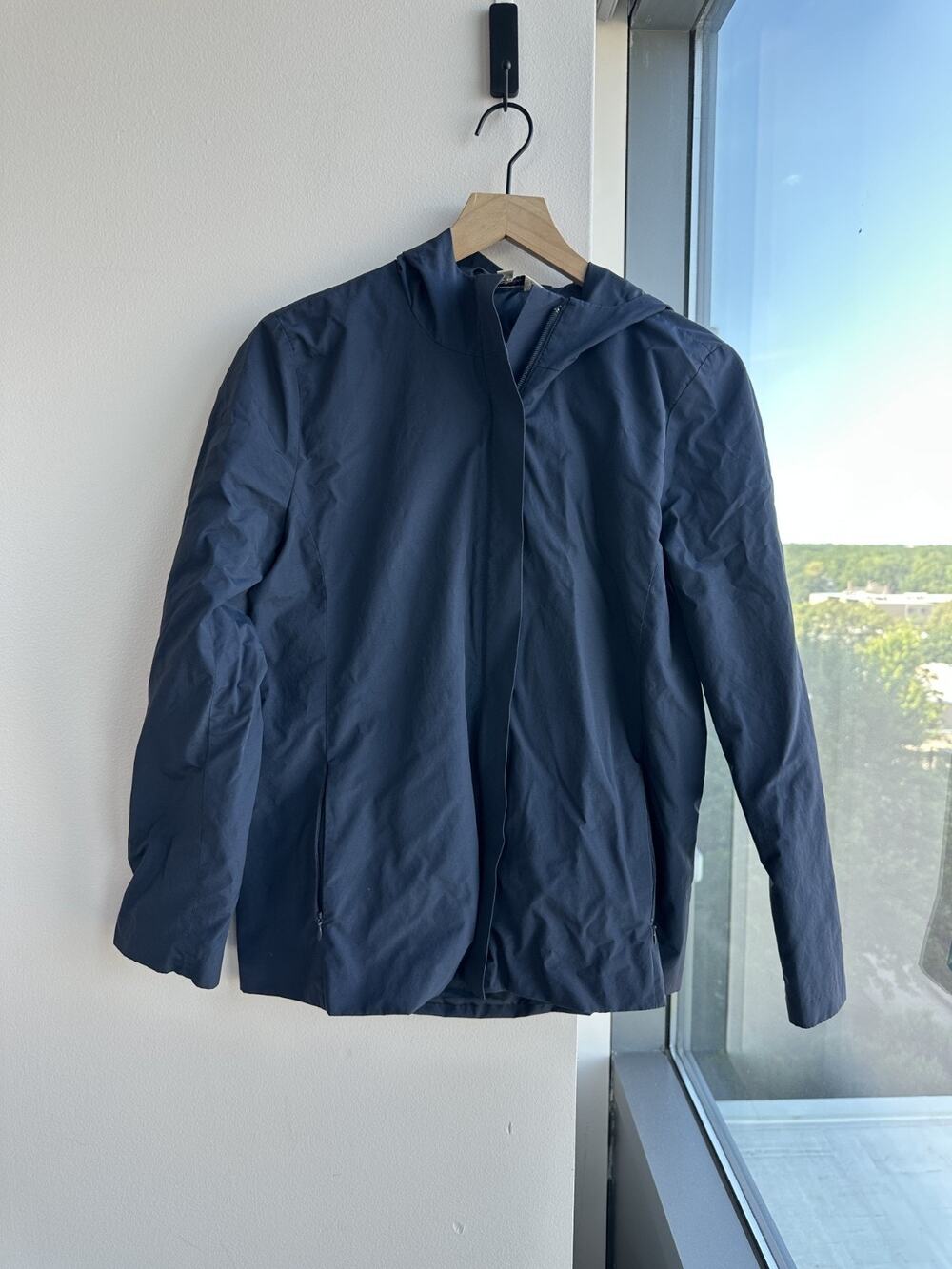 BROOKS BROTHERS Mens Navy Blue Full Zip Hooded Field Rain Jacket Lined Sz S